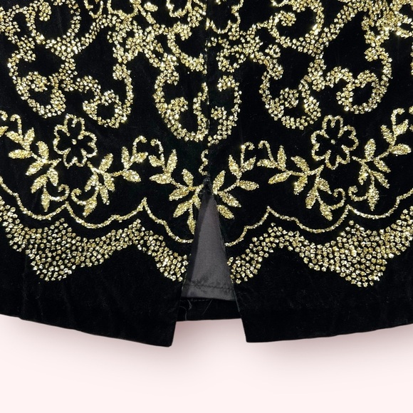 Jessica McClintock GUNNE SAX Vintage Black Velvet Gold Glitter Strapless Dress - Picture 5 of 8